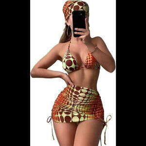 NWOT Women's 4 Piece Swimsuit Halter Triangle Bikini Sets SZ M